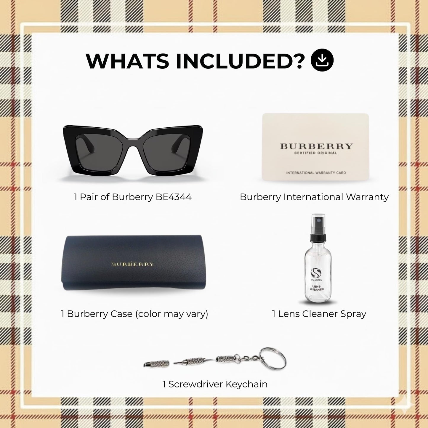 BURBERRY DAISY BE4344 Square Shape Acetate Sunglasses with Luxury Eyewear Kit