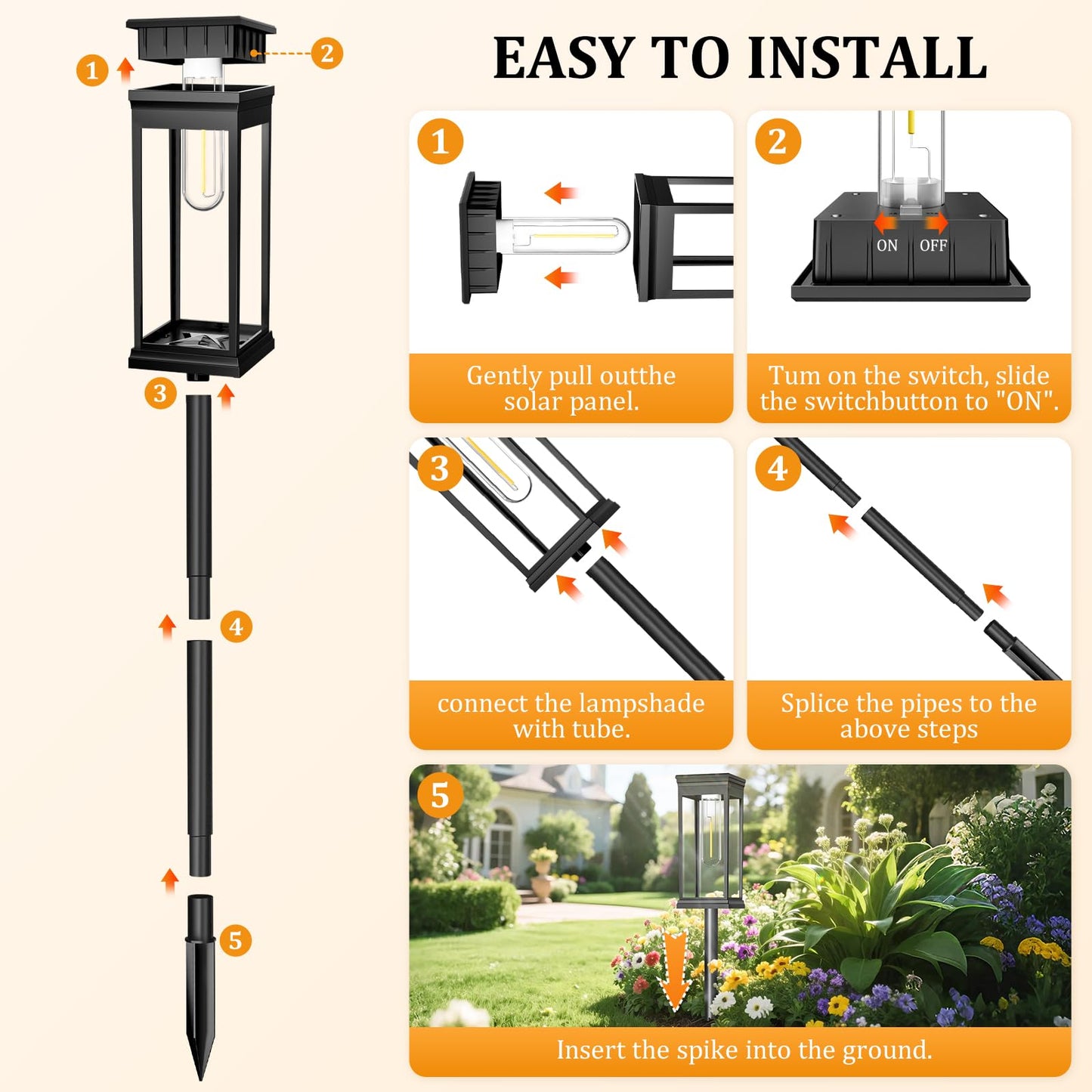 TEZKOLES 8 Pack Solar Pathway Lights Outdoor, IP65 Waterproof Solar Lights Outdoor ，Auto On/Off Walkway Landscape Lighting, Warm White LED for Garden, Yard, Driveway, Patio Landscape Decor