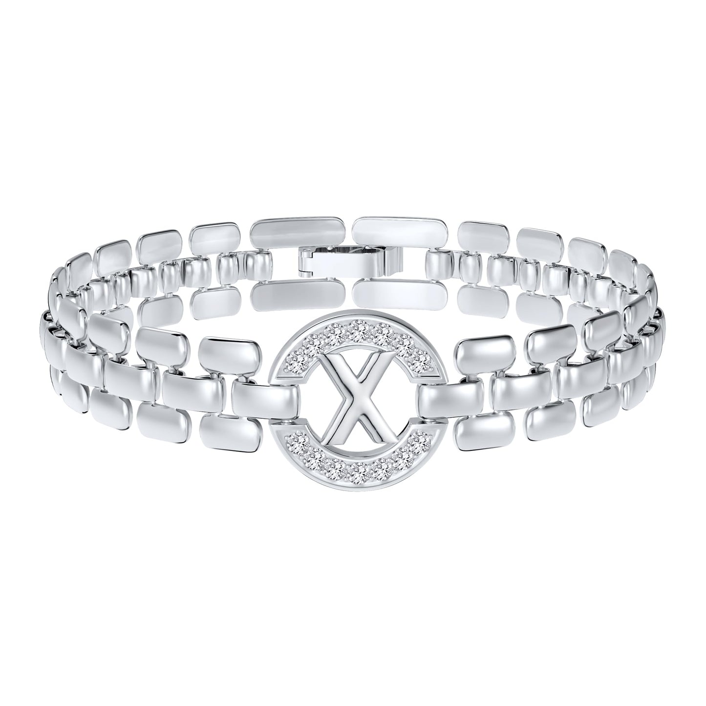 WEDDINEN Initial Bracelet,Silver Letter Bracelets for Women, Thick Bangle Wrist Gold Alphabet Bracelets for Women, Christmas Gifts for Women Jewelry Initial X Charm Chain