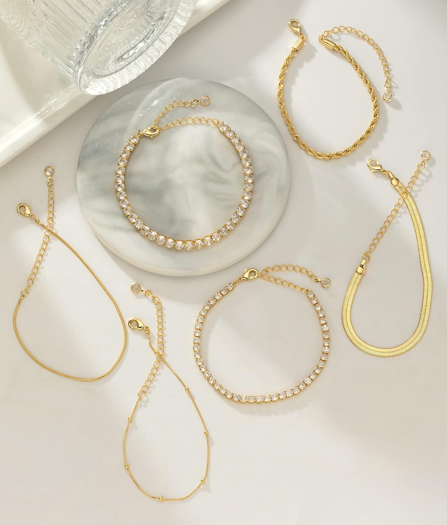 Gold Bracelets for Women 14K Gold Plated Stack Trend Bracelets Charm Paperclip Chain Cuban Link Layered Waterproof Bracelet Dainty Bracelet for Women Jewelry Gifts (6Pcs Gold)