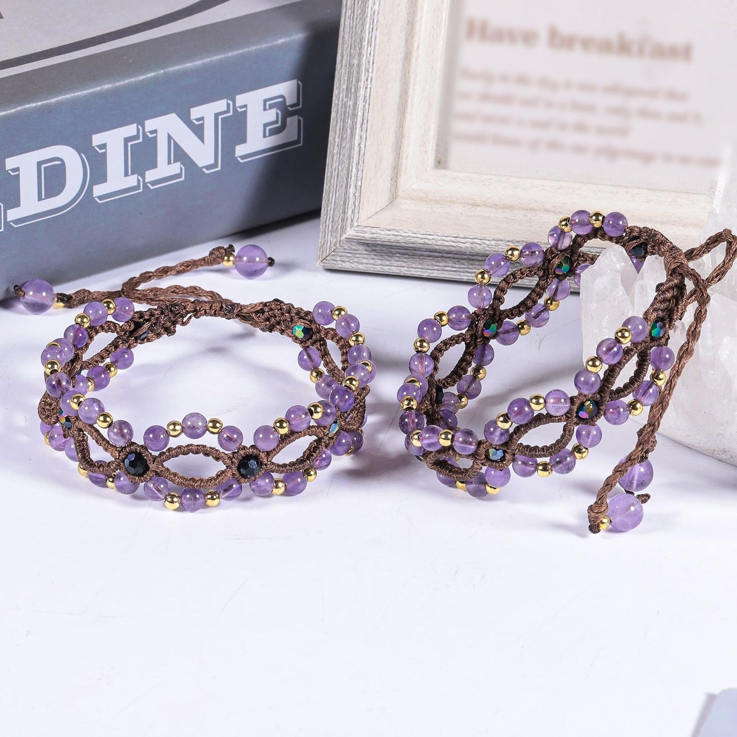 TUMBEELLUWA Handmade Boho Braided Bracelets Healing Crystal Layered Beaded Bracelet Chakra Jewelry Gifts for Women, Amethyst