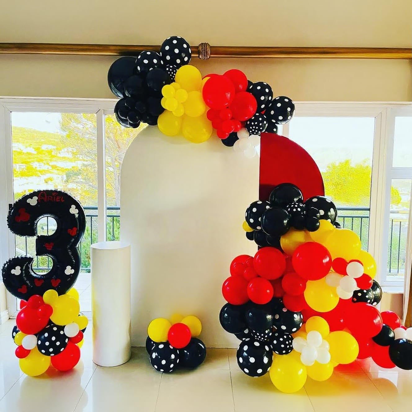 HKYOOD 175Pcs Red Yellow Black Balloon Garland Arch Kit - Cartoon Mouse Theme Party Decorations with 18 12 10 5 Different Sizes Party Balloons for Birthday Anniversary Baby Shower Backdrop Decorations