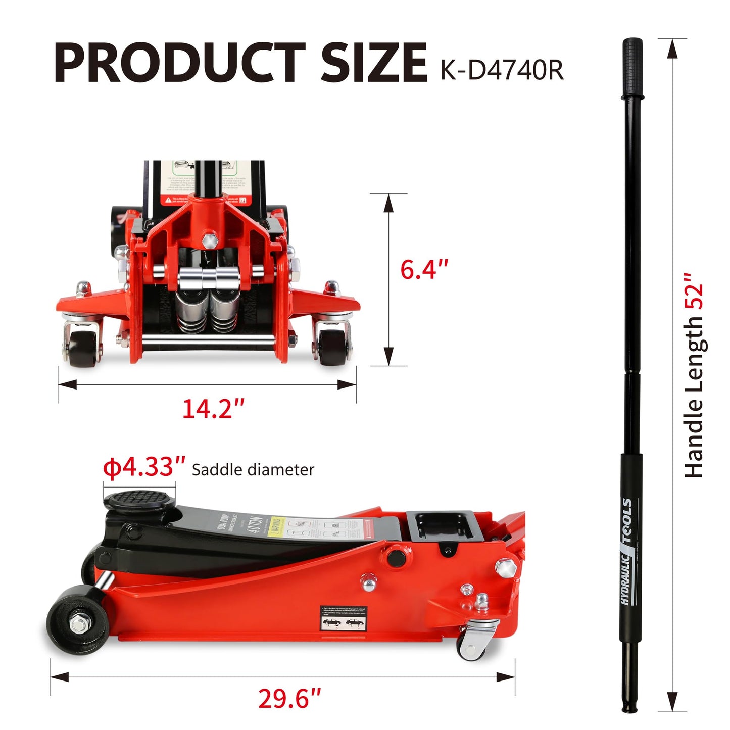 Elefesign 4T(8000) Low Profile Floor Jack, Steel Racing Floor Jack with Dual Pistons Quick Lift Pump, Car Jack Hydraulic AutoLifts for Home Garage, Hydraulic Floor Jack Lifting Range 4"-21"
