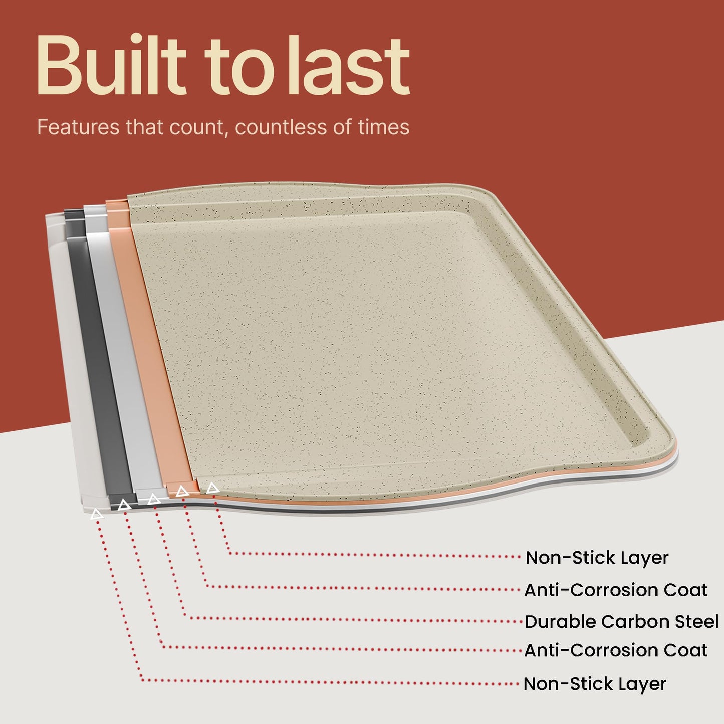 BAKKEN Cookie Sheets for Baking Nonstick Set - 3-Piece Stackable Carbon Steel Baking Sheet Pans Set with Silicone Handles, Non Toxic Cookie Sheets for Baking Bakeware Set - White Marble