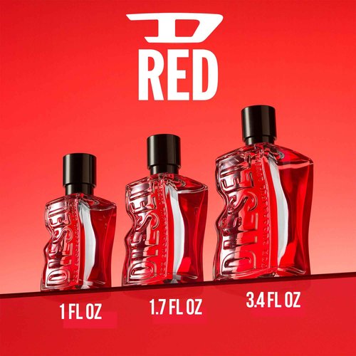 Diesel D RED Eau de Parfum Spray Cologne for Men, Fougere, Notes of Red Grapefruit and Sandal Wood, 1.7 Fl Oz