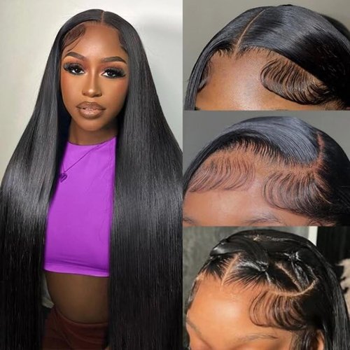 Beauty Queen 13x4 Lace Front Wigs Human Hair Straight 16 Inch Human Hair Wig Pre Plucked 220 Density HD Lace Frontal 16A Real Remy Human Short Hair Glueless Wigs for Women Natural Black Color