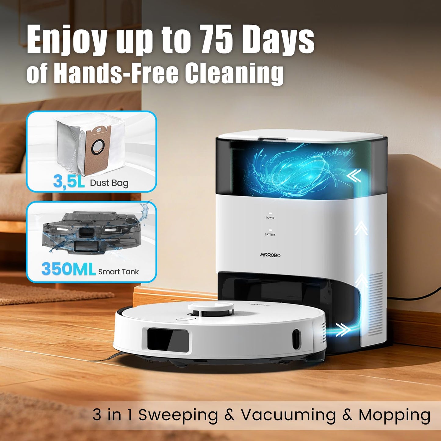 AIRROBO Robot Vacuum and Mop Self-Emptying 75-Day Capacity