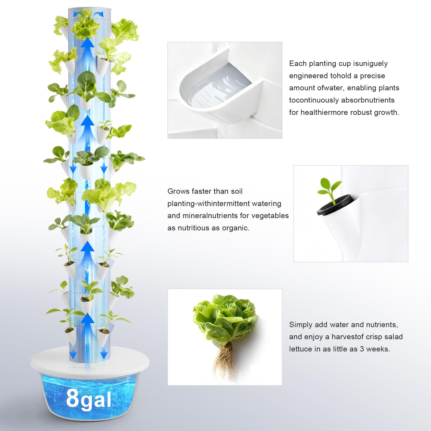 40 Pods Vertical Hydroponic Growing System, Smart Automated Herb Garden Tower with Timer, Indoor Outdoor Hydroponic System for Vegetables, Herbs & Fruits