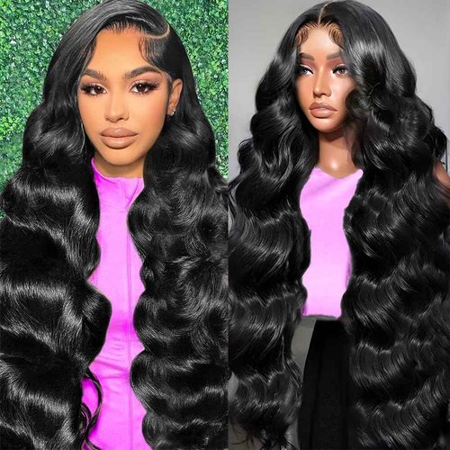 Gurdan 13x6 Lace Front Wigs Human Hair 200 Density Body Wave Lace Front Wigs Human Hair Pre Plucked Glueless Wig HD Lace Frontal Wigs Natural Color 26 Inch