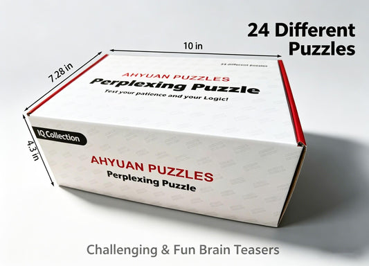 AHYUAN 24 Packs Large Metal Puzzles Brain Teaser IQ Wire Puzzles with Individual Backside Solution Paper Box Gift Package Educational Puzzle Games Toys Magic Trick Toy Party Favors for Kids Adults