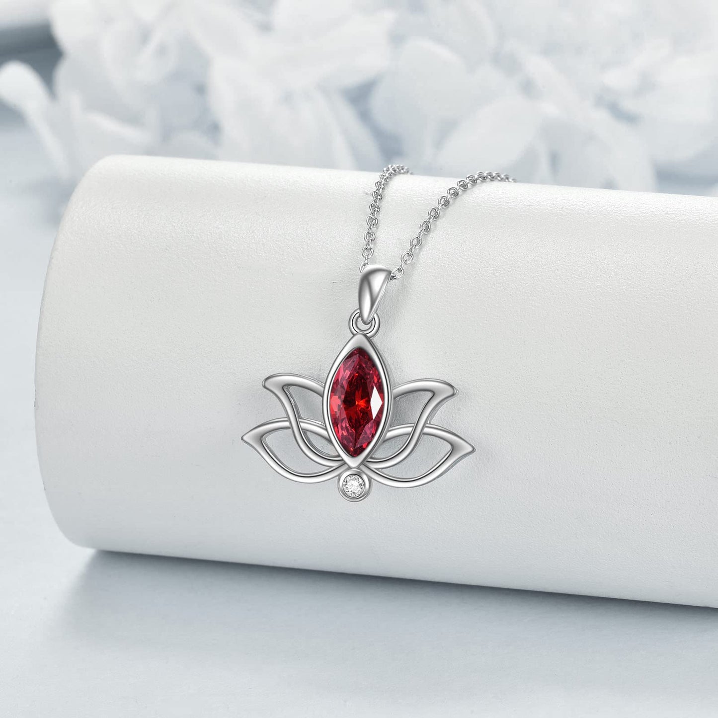 YFN Lotus Necklace Sterling Silver January Birthstone Pendant Genuine Garnet Jewelry Gifts for Women (Jan)