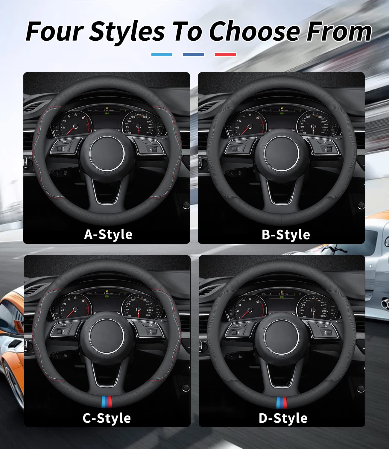 Deer Route Custom-Fit Leather Car Steering Wheel Cover for Audi, B-Style, Non-Slip, Breathable
