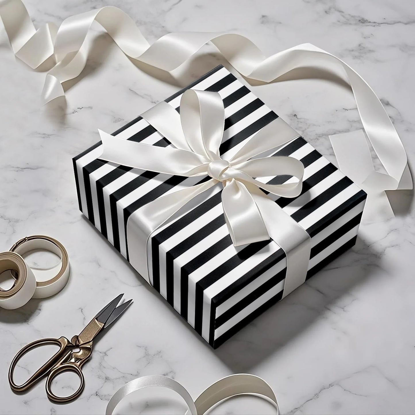 RUSPEPA Reversible Wrapping Paper Roll, Jumbo Roll, Black White Stripe and Solid Black Design Gift Wrap Paper for Birthday, Holiday, Graduation, Christmas, Father's Day, Wedding, 30 Inches x 32.8 Feet