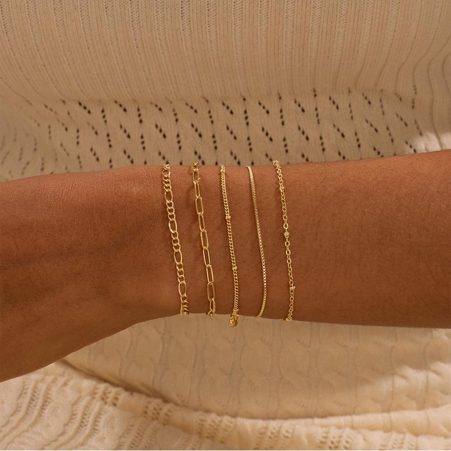 Gold Bracelets for Women, Dainty 14K Gold Plated Bracelet Stack for Women Trendy CZ Tennis Paperclip Cuban Chain Stackable Adjustable Waterproof Link Bracelet Jewelry Set Fashion Accessories Gifts
