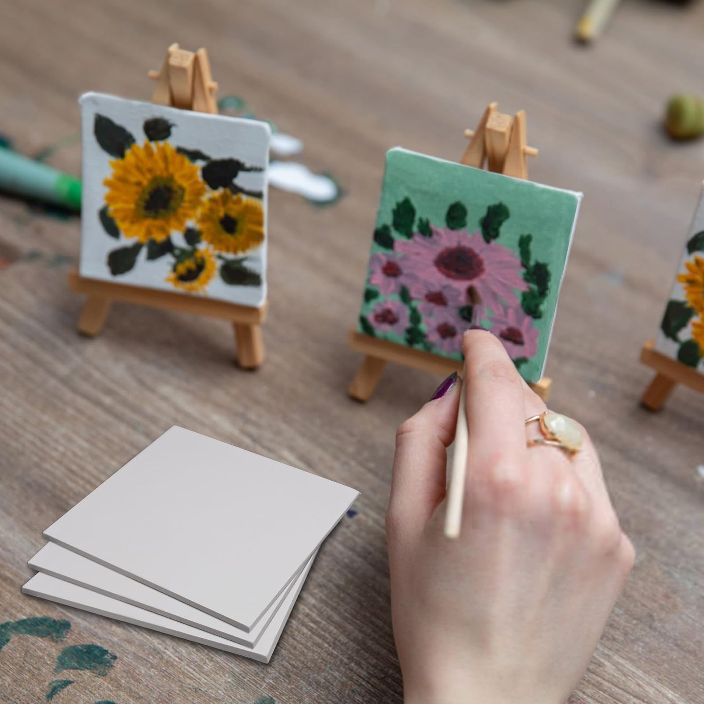 LECEHIVO 110 Pcs 4 x 4 Inch Mini Canvas Panels Bulk Blank Stretched Small Square Canvas Boards for Art Painting Kids Teenagers Craft Acrylics Oil