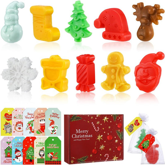 Dansib 30 Pcs Christmas Soap Bar Gift Decorative Christmas Handmade Soaps Bulk Mini Xmas Tree Snowflake Gingerbread Soaps Holiday Scented Soap Set with Tags Bags and Box for Guest Coworker Bathroom