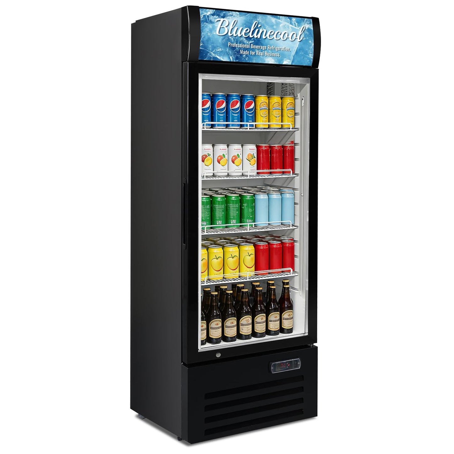 Bluelinecool Commercial Refrigerator Beverage Cooler, 12.5 Cu.Ft Display Refrigerator with Glass Door, Drink Fridge with Led Light, 4 Adjustable Shelves, Merchandiser Refrigerator for Beer, Bar, Shop
