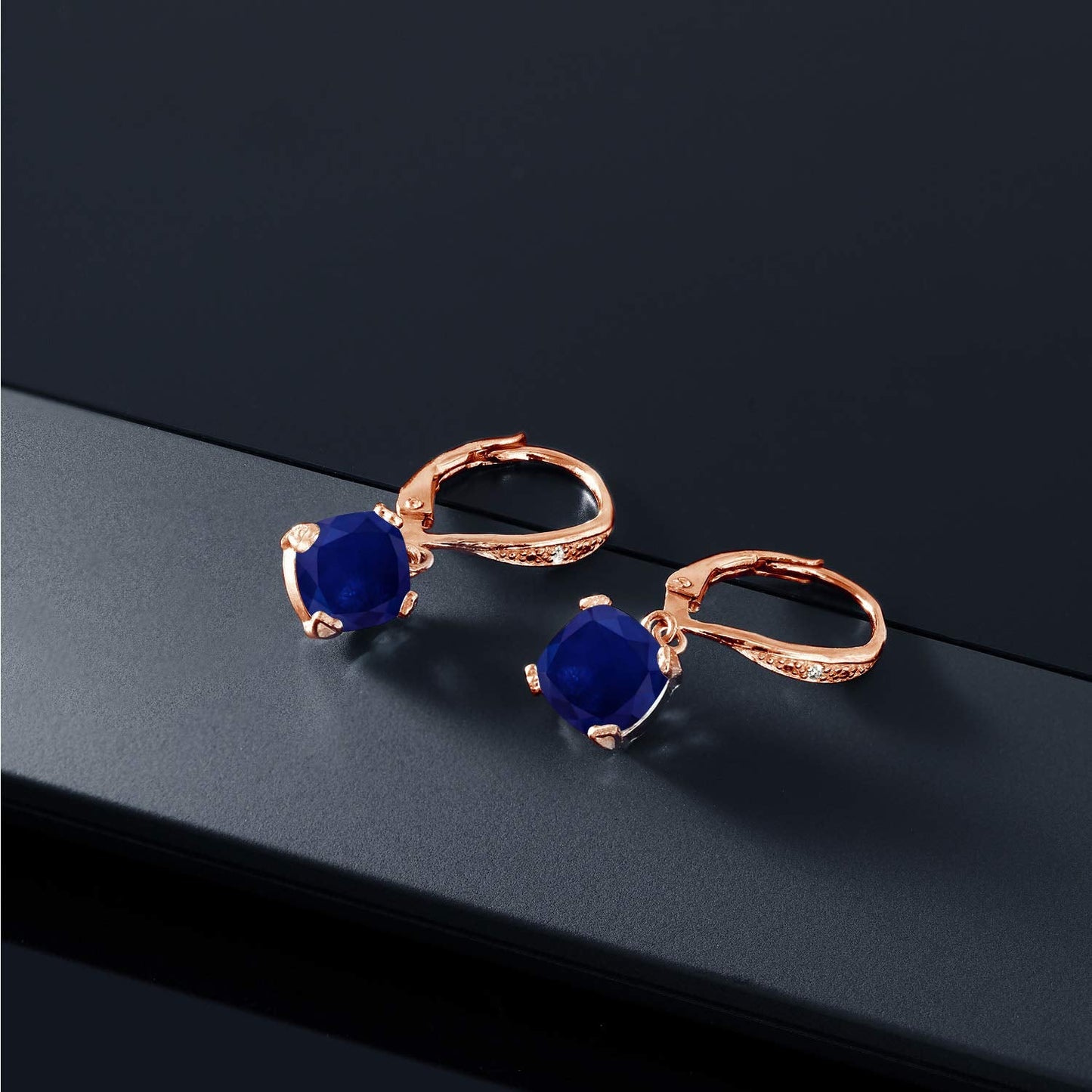 Gem Stone King Drop Dangle Earrings For Women | 7MM Cushion Cut Gemstone Birthstone and Diamond | 925 Sterling Silver | Jewelry Gift for Mom Wife Her | Blue Sapphire-September | Rose Gold