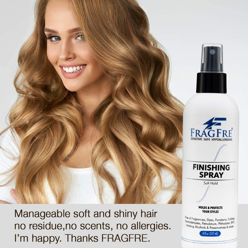 FRAGFRE Hair Finishing Spray 8 oz - Fragrance Free Flexible Soft Hold for Sensitive Skin Hypoallergenic Denatured Alcohol Vegan
