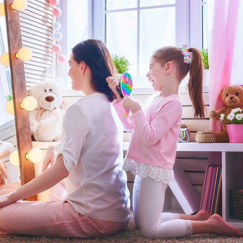 Girls Detangling Brush for Curly, Wet/Dry, Thick Hair - Pain-Free Brushing for Women (Rainbow Unicorn)