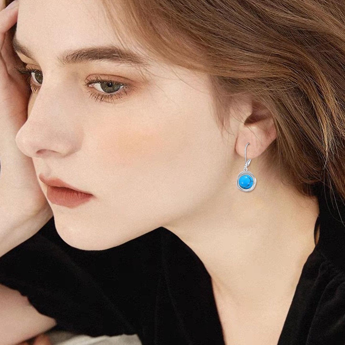 POPLYKE Turquoise Earrings Dangle for Women 925 Sterling Silver Leverback Earrings for Women Turquoise Jewelry Gifts Birthday