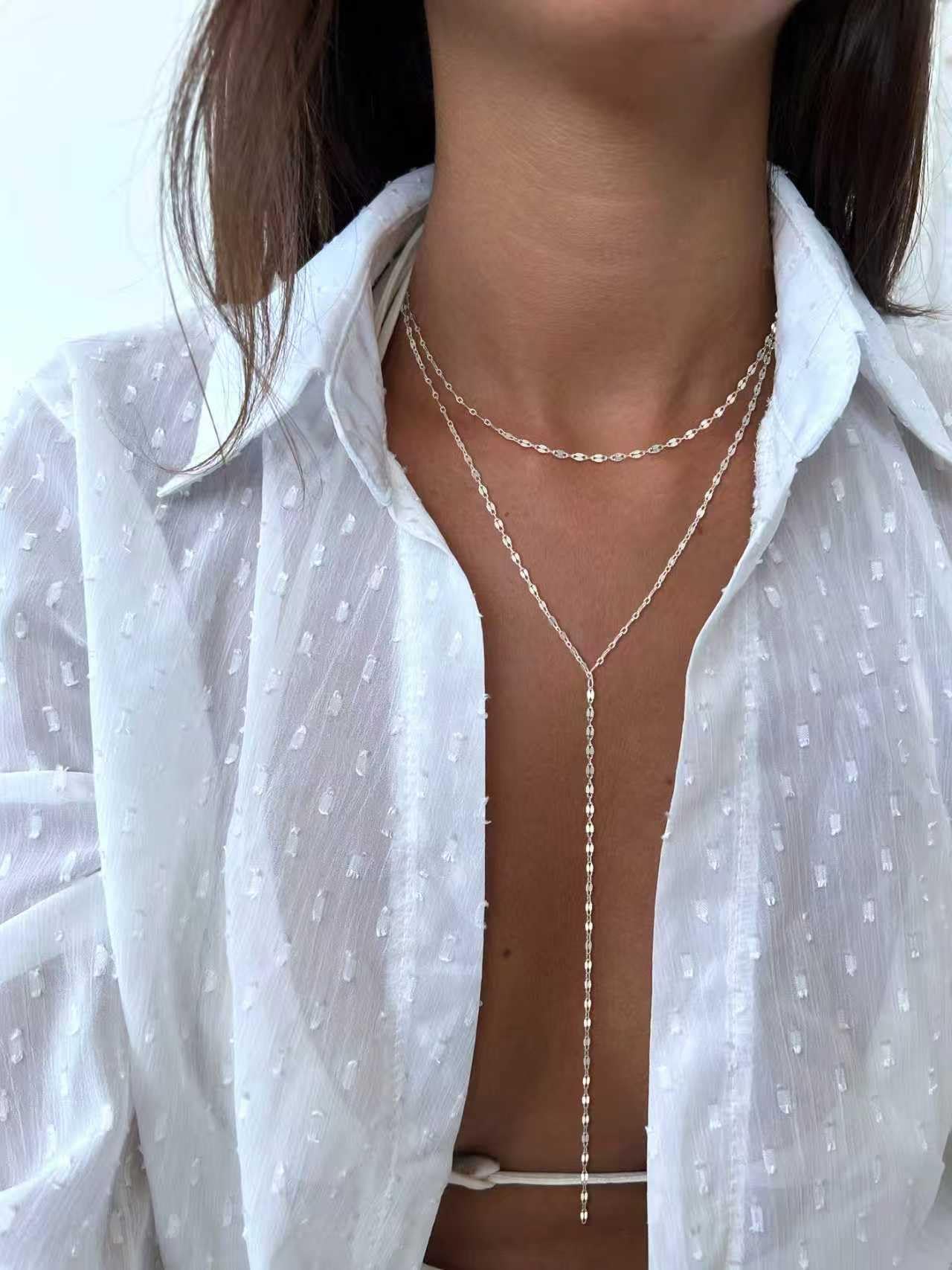 Fglqfam Lariat Necklace for Women, Dainty Long Necklaces, 14k Gold/Silver Plated Y-Shaped Drop Chain Necklace, Simple Layered Necklaces, Trendy Jewelry Gifts