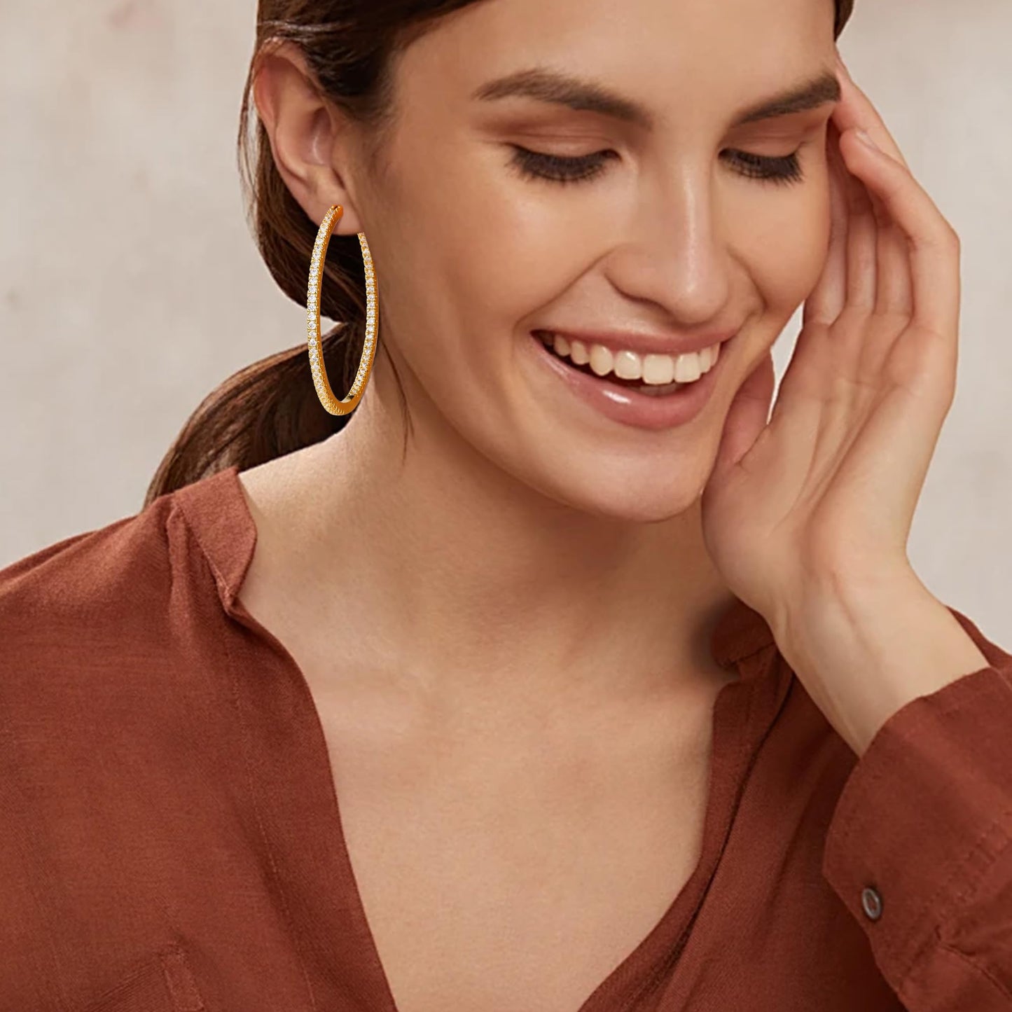 Gacimy Gold Hoop Earrings for Women, 50mm Cubic Zirconia Hoop Earrings, 14K Gold Plated Brass with 925 Sterling Silver Post