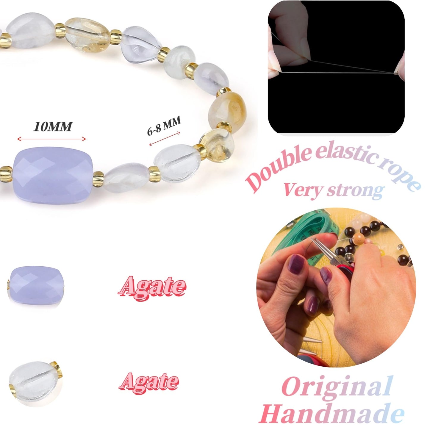 MetJakt 6-8MM Energy Gemstone Stretch Bracelet for Women - Handmade Original with Healing Crystal and Faceted Baguette Crystal Jewelry (purple Crystal)