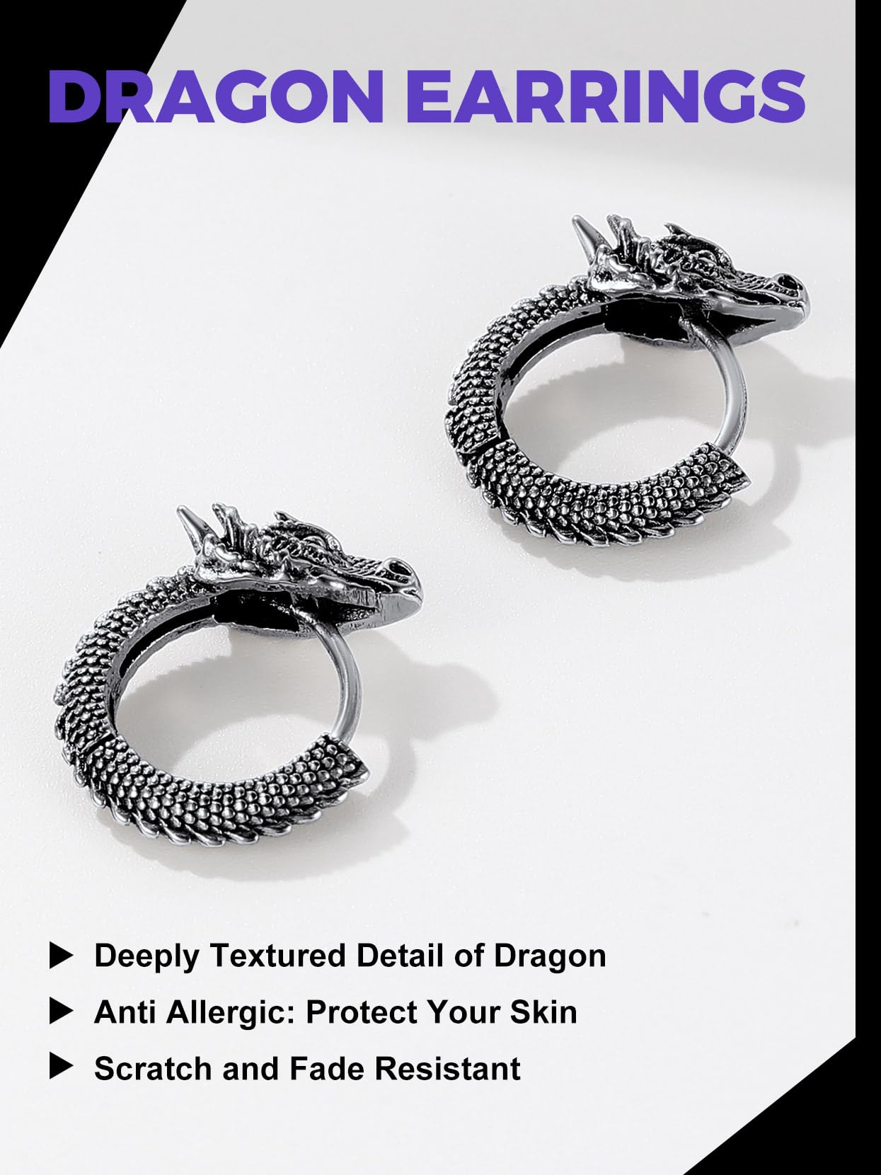 Richsteel Dragon Head Hoop Earrings - Stainless Steel Gothic Jewelry for Men & Women, Punk Rock Statement Earrings
