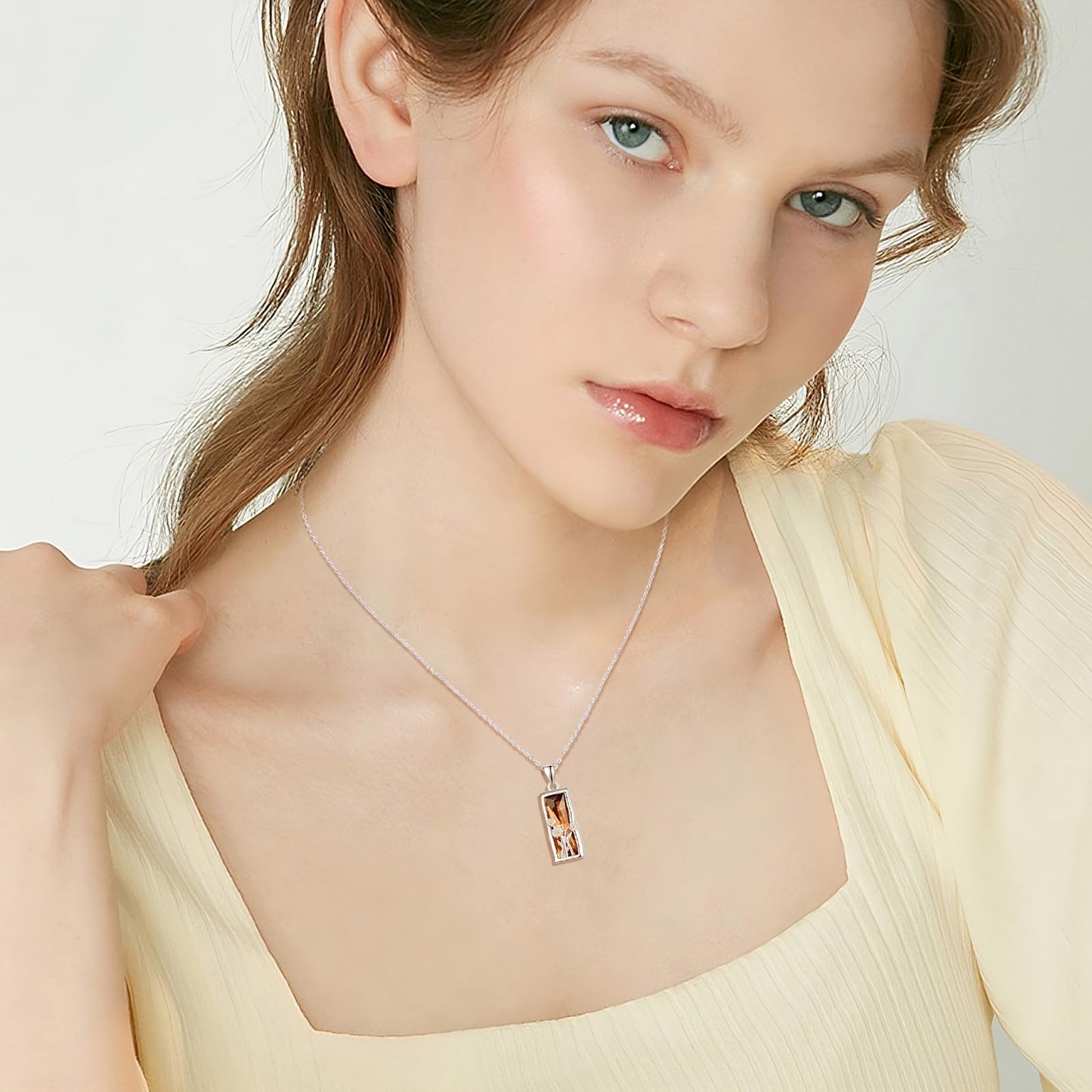 AENEAS Daisy Necklace for Women Sterling Silver Pendant Brown Quartz Necklace Crystal Daisy Flower Jewelry Gifts for Her Wife