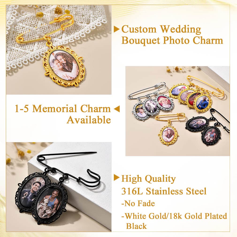 Custom4U Custom Bouquet Charms for Wedding Memory Oval Brooch Pins Photo Charm for Women Men