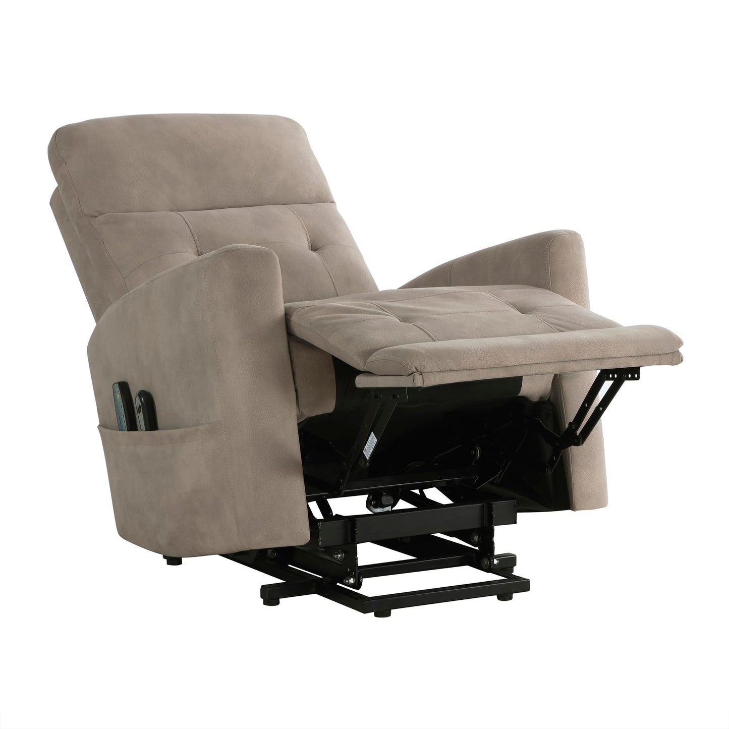 Lexicon Power Lift Recliner with Heat and Massage for Adults Elderly Ergonomic, Textured Microfiber Tufted Lounge Chair Classic Single Sofa Recliner with Side Pockets, Home Theater Seating, Brown