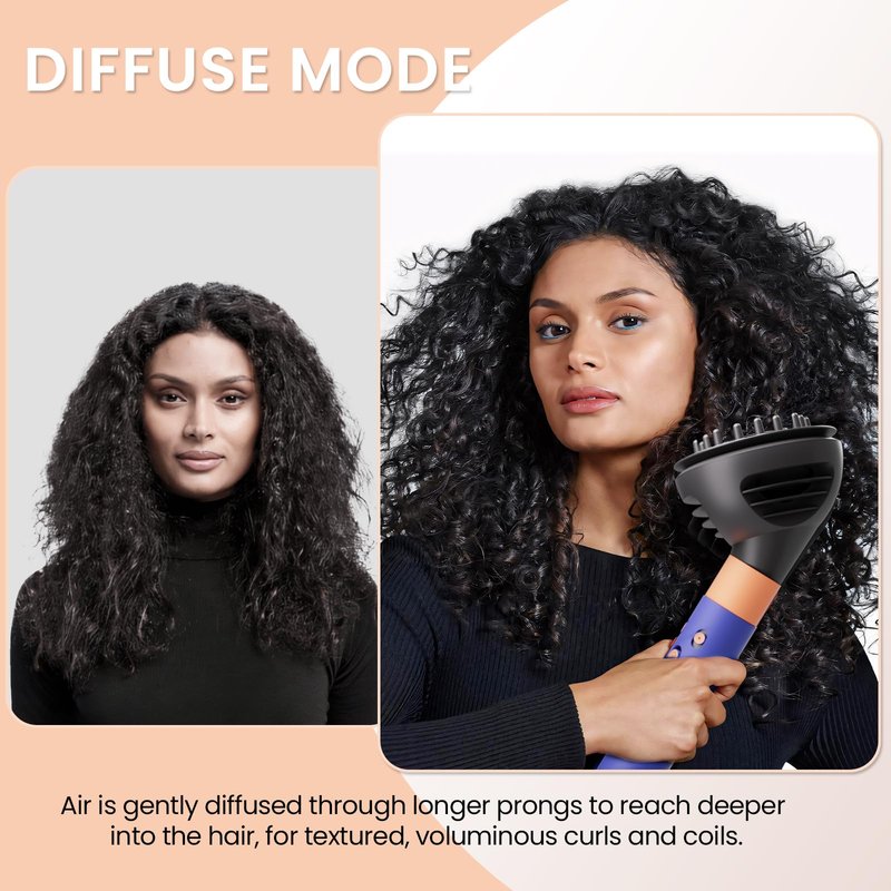 AIRUISH Upgraded Diffuser Wave Curl for Dyson Airwrap, Attachment Diffuser Nozzle Dome and Diffuse Modes, For All Models of Dyson Curling Iron