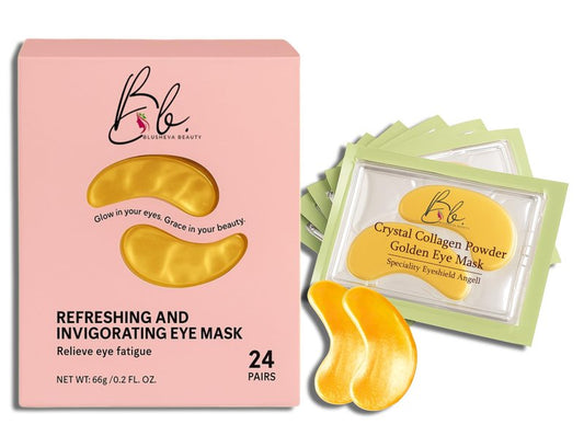 Blusheva Beauty Gold Under Eye Masks 24 Pairs Collagen & Hydrating Gel Eye Patches for Dark Circles, Puffy Eyes, Fine Lines & Anti-Aging Skincare Vegan, Cruelty-Free Self Care Essentials