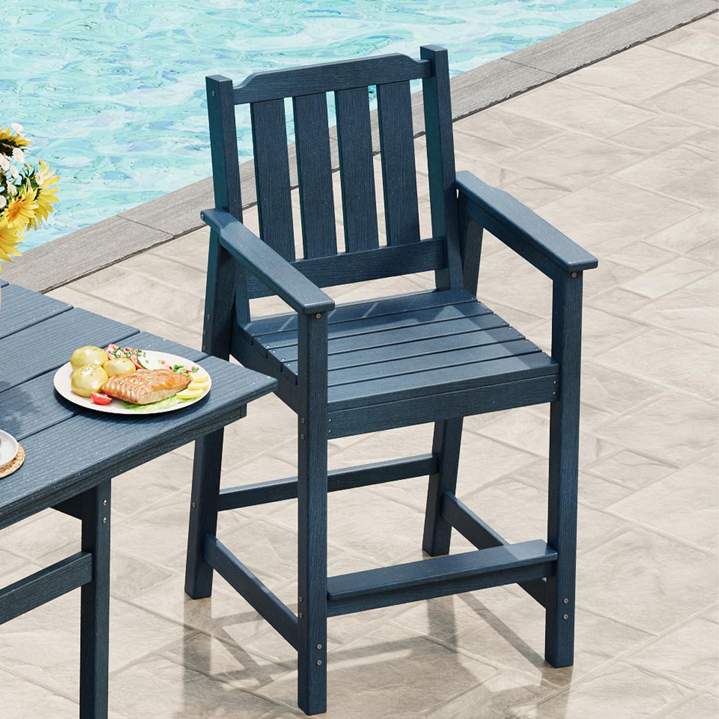 Garvee Outdoor Patio Bar Height Chair Set of 2, All-Weather HDPE Bar Height Barstools Widened Chair Set, Adirondack Chairs Set with Widened Armrests for Garden, Poolside, Bistro