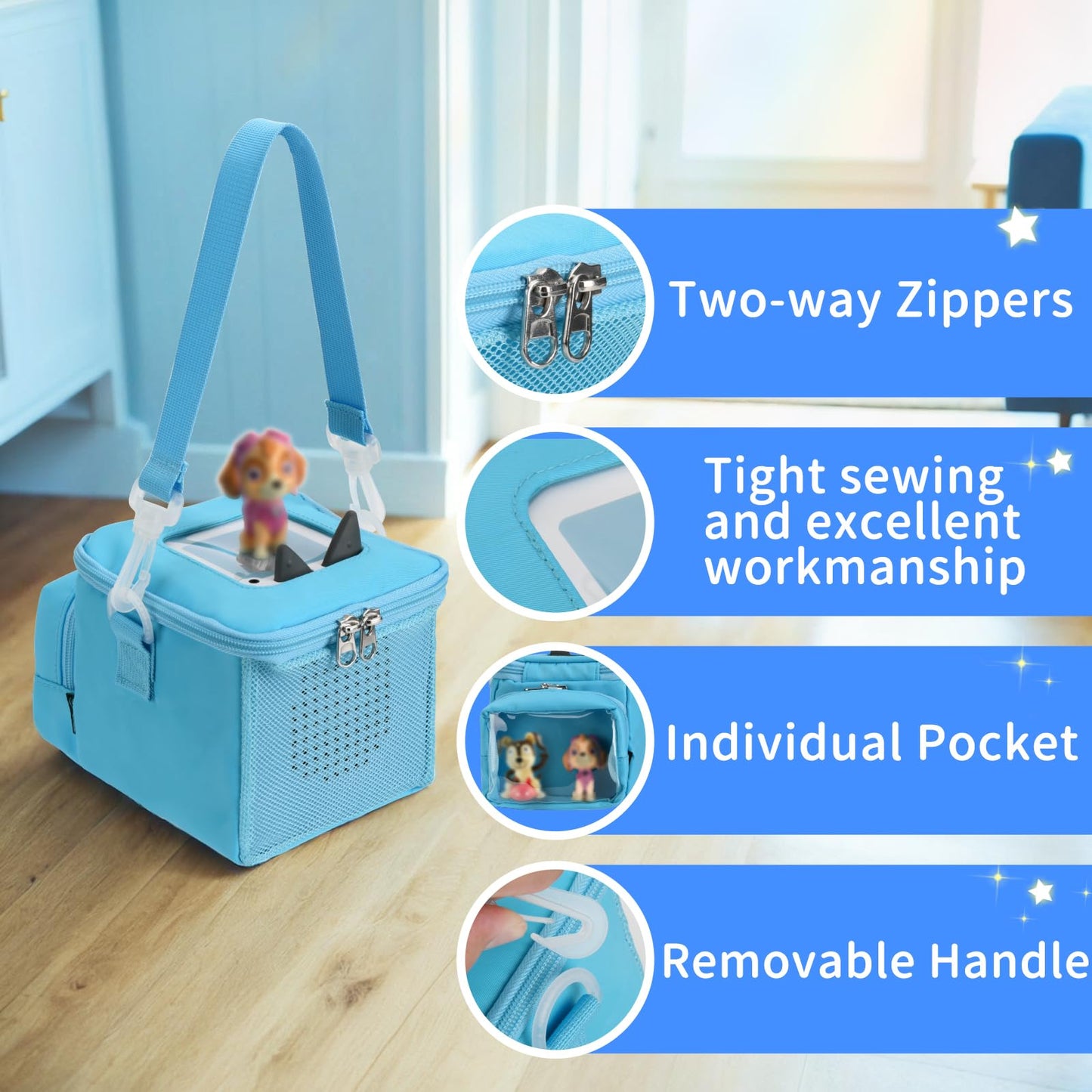 Beautyflier Carrying Case Compatible with Toniebox Starter Set and Tonies Figurines, Storage Bag Organizer for Toniebox 2 & Accessories, Tote Bag for Toniebox 1 Disney Tonies Figures (Blue)
