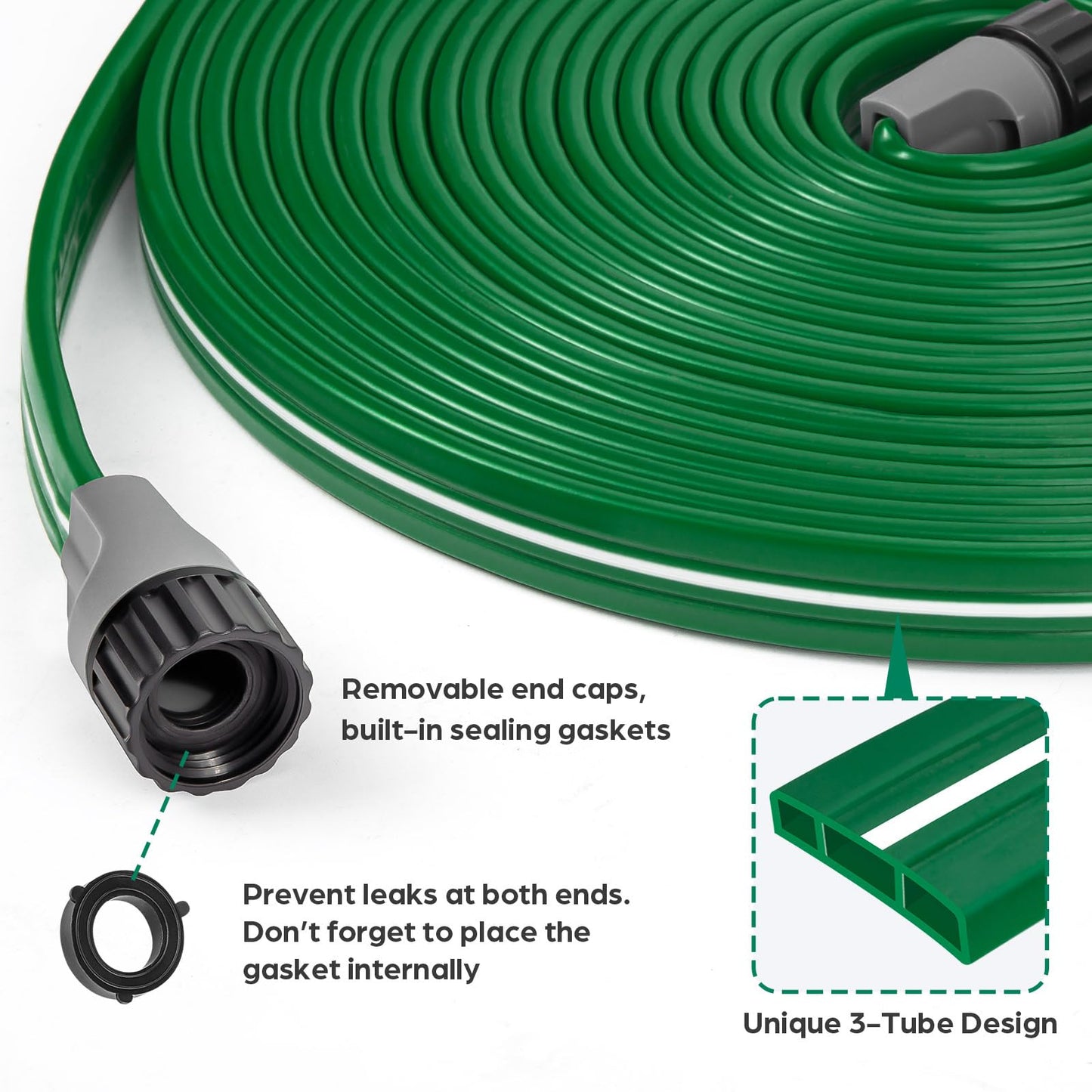 Jin&Bao Sprinkler Hose with Holes 50FT, Heavy Duty Watering Garden Hose, High-Efficiency Sprinklers System for Lawn and Garden with Staples