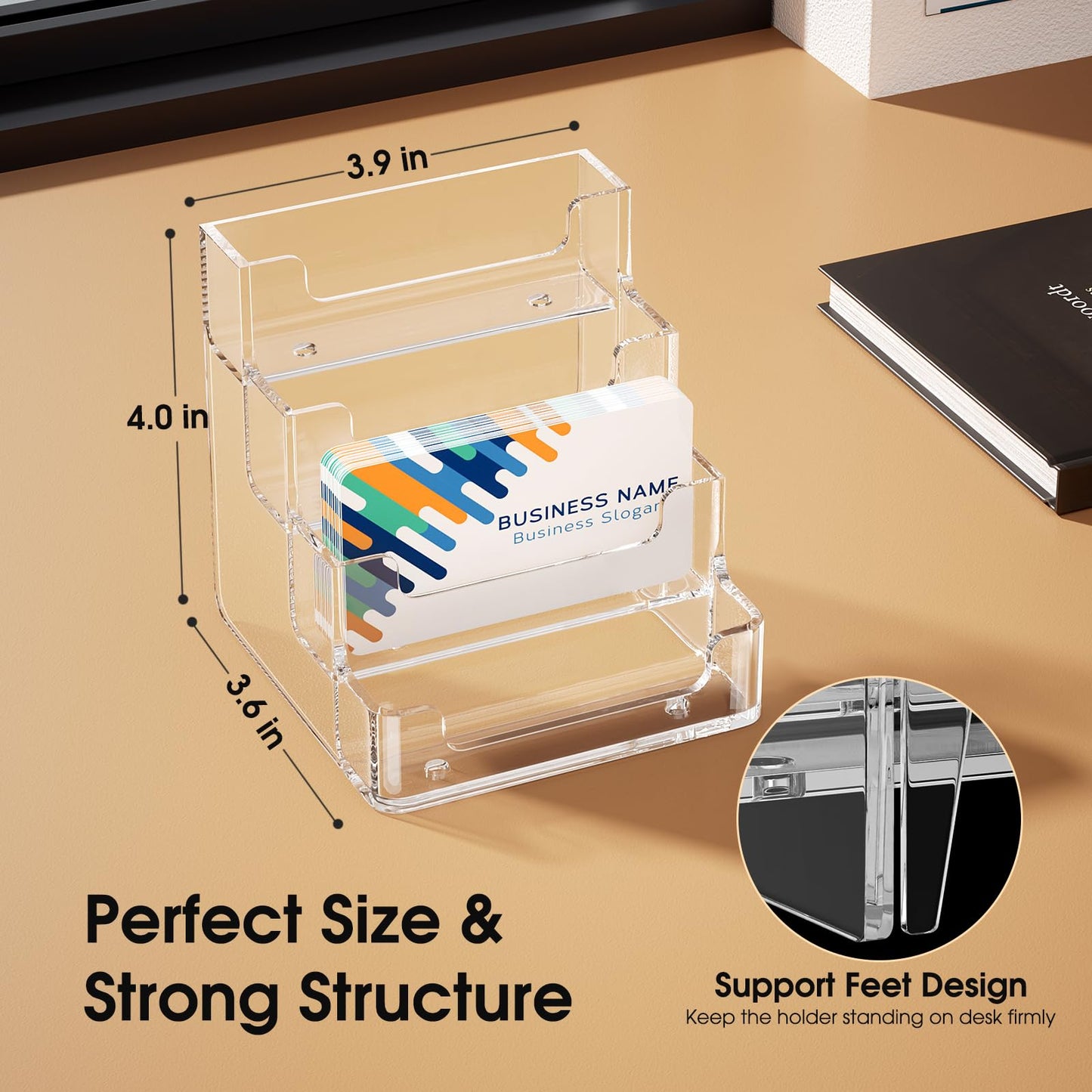 MaxGear Clear Business Card Holder, Acrylic Business Card Stand for Desk with 4 Tier, Clear Plastic Cards Display Holder for Exhibition, Home and Office, 320 Cards Capacity, 4 Pocket, 2 Pack