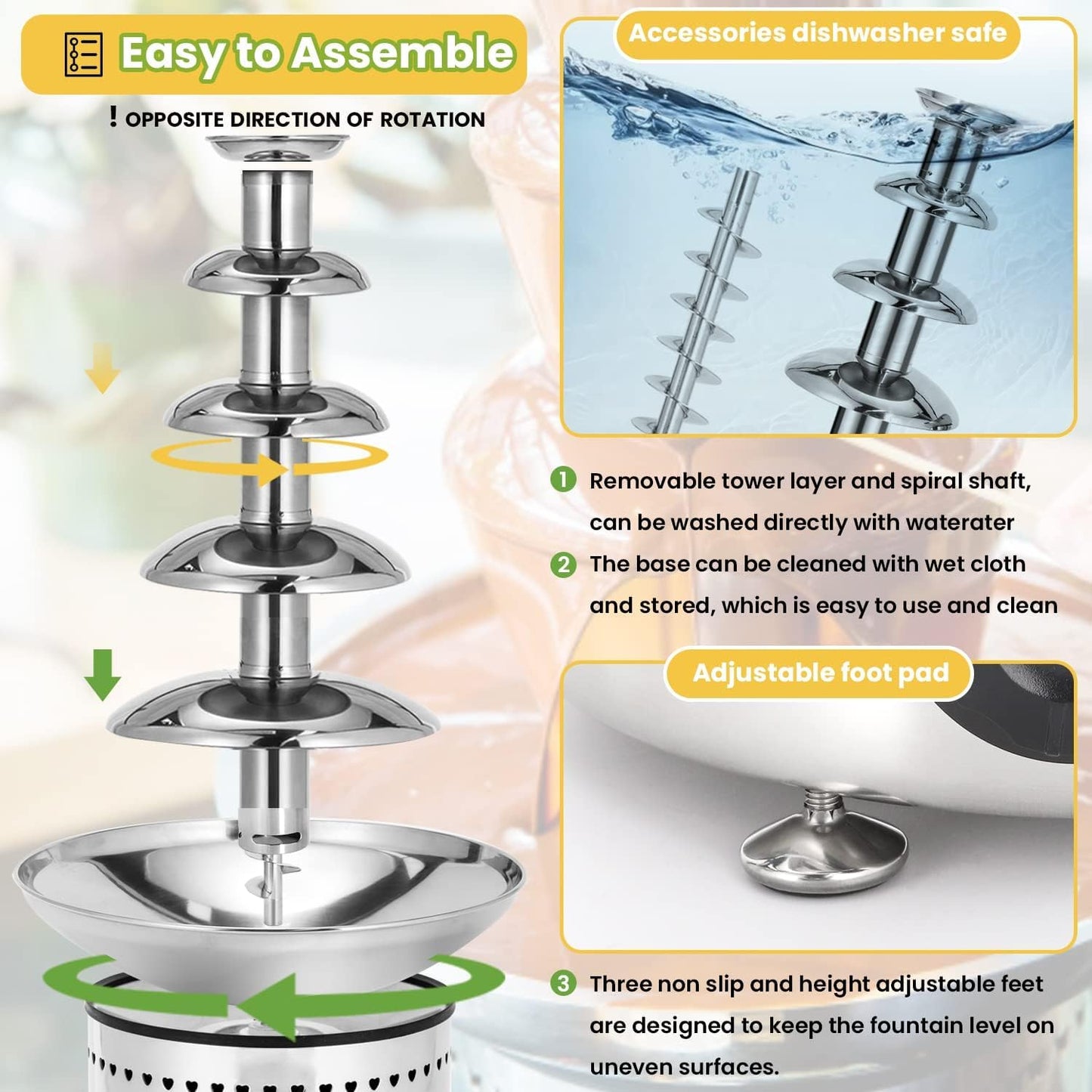 Flyseago Commercial Chocolate Fountain 5 Layers 18Lbs Large Chocolate Fondue Tower Stainless Steel Hot Chocolate Waterfall for Nacho Cheese Knob Control
