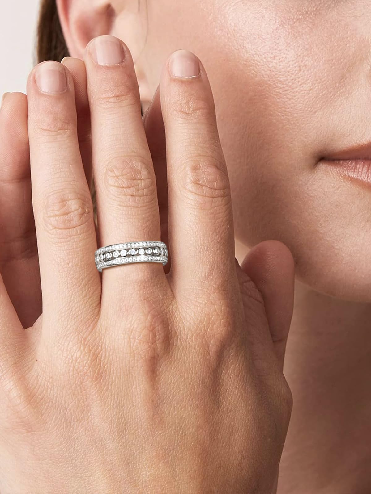 Frbod Moissanite Eternity Bezel Ring for Men 925 Sterling Silver Anniversary Band Womens Promise Wedding Ring Size 10
