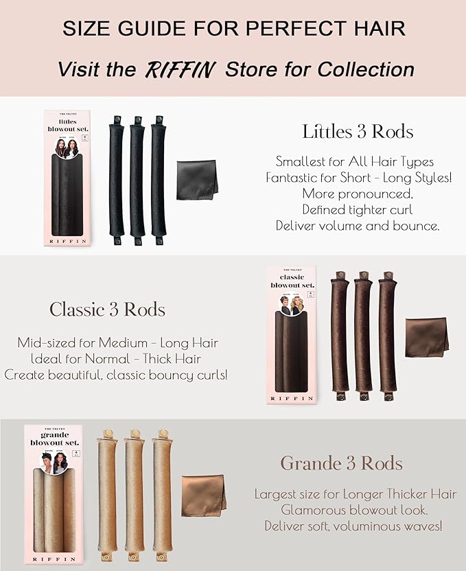 Littles Heatless Curls Overnight Rods - Upgraded Directional Grip Velvet Heatless Hair Curler to Sleep in No Heat Heatless Curling Flexi Rods Foam Hair Rollers for Blowout Look Long & Short Hair