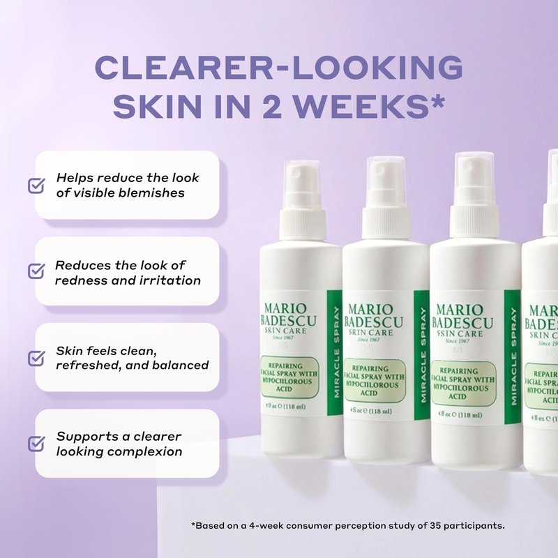 Mario Badescu Repairing HOCl Facial Spray with Hypochlorous Acid – Soothes & Hydrates Angry, Irritated Skin, Reduce Redness & Flare-Ups – pH Balancing, Non-Irritating Cleanser, Fragrance-Free, 4 Fl Oz