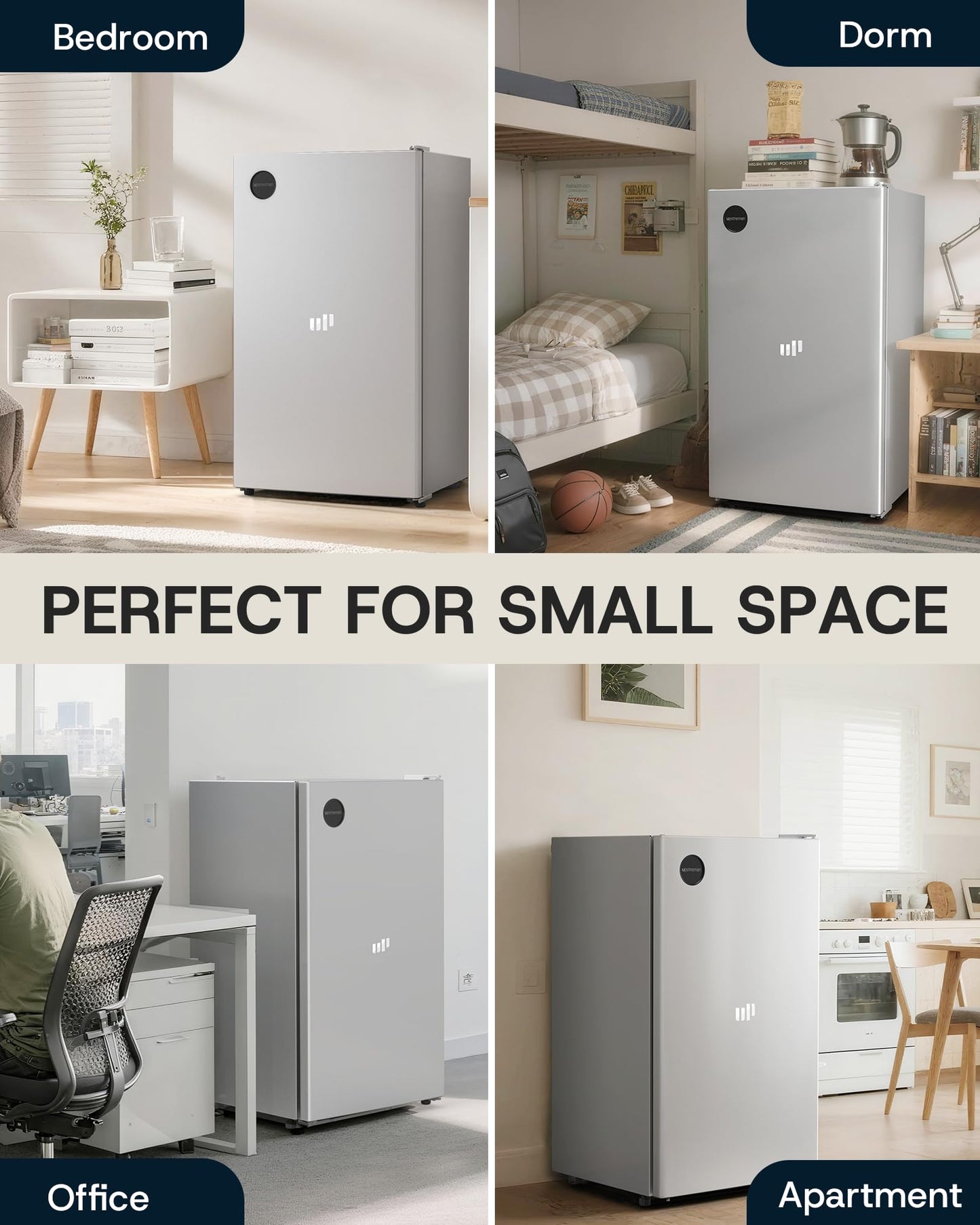 Upstreman 3.2 Cu.Ft All-Refrigerator Mini Fridge, Single Door Small Refrigerator, Dorm Fridge with 7 Adjustable Thermostat, Compact Refrigerator for Office, Bedroom or Dorm, Silver-CR32