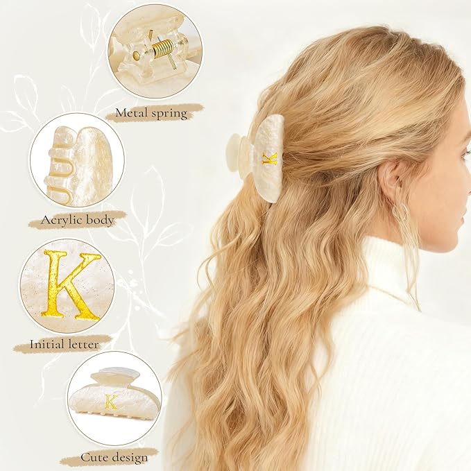Initial Hair Clips Personalized Hair Claws - Monogram Hair Claw Large Hair Clip,Fashion Glitter Claw Clips Hair Accessory - Gold,I