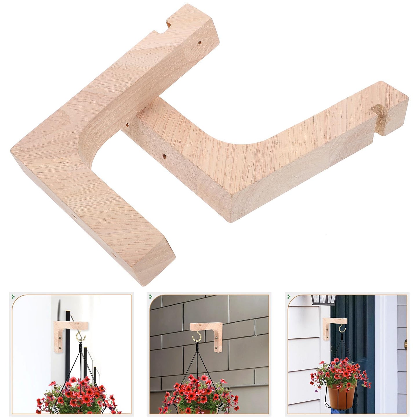 Happyyami Wooden Plant Hanging Hooks 2pcs Heavy Duty Wall Mount Brackets for Indoor and Outdoor Plant Hangers Natural Wood Color
