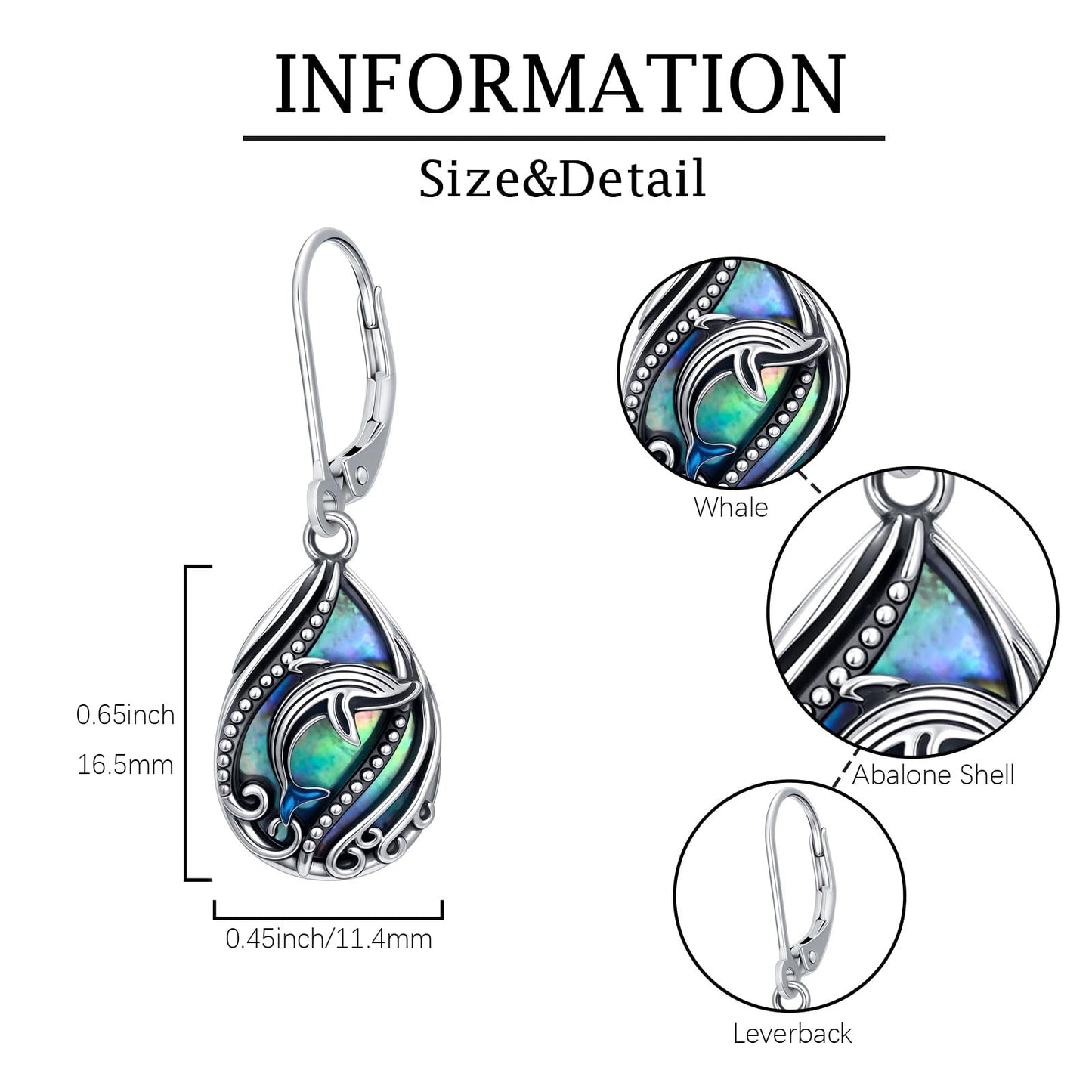 YYmqmq Abalone Whale Earrings 925 Sterling Sliver Whale Dangle Drop Earrings Leverback Ocean Jewelry Beach Themed Gifts for Women Girlfriend Mom
