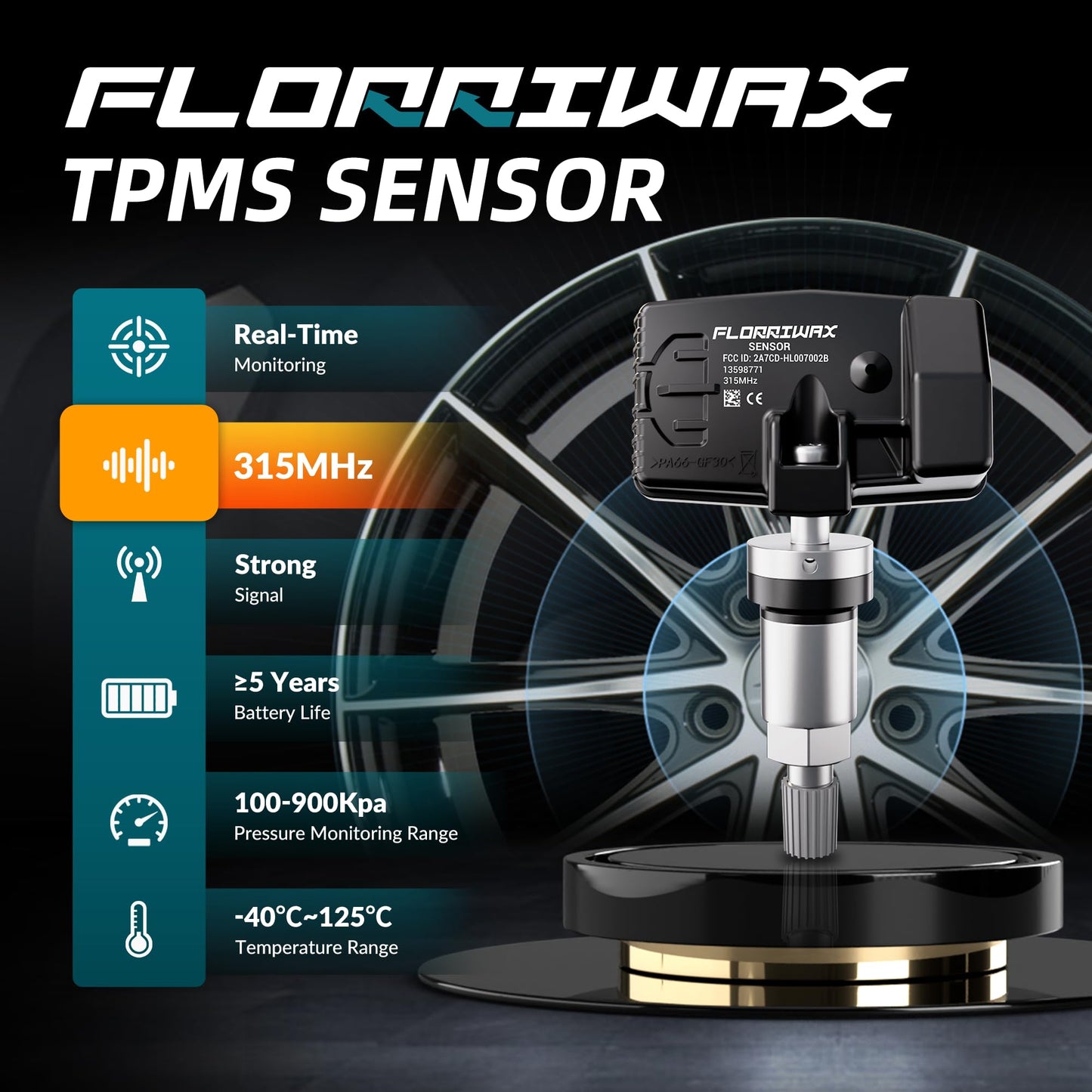 FLORRIWAX TPMS Sensor,Set of 4 315Mhz GM Tire Pressure Sensor Compatible with Buick Cadillac Chevrolet GMC,Tire Sensor OE Replaces#13598771,13598772,13586335,13581558