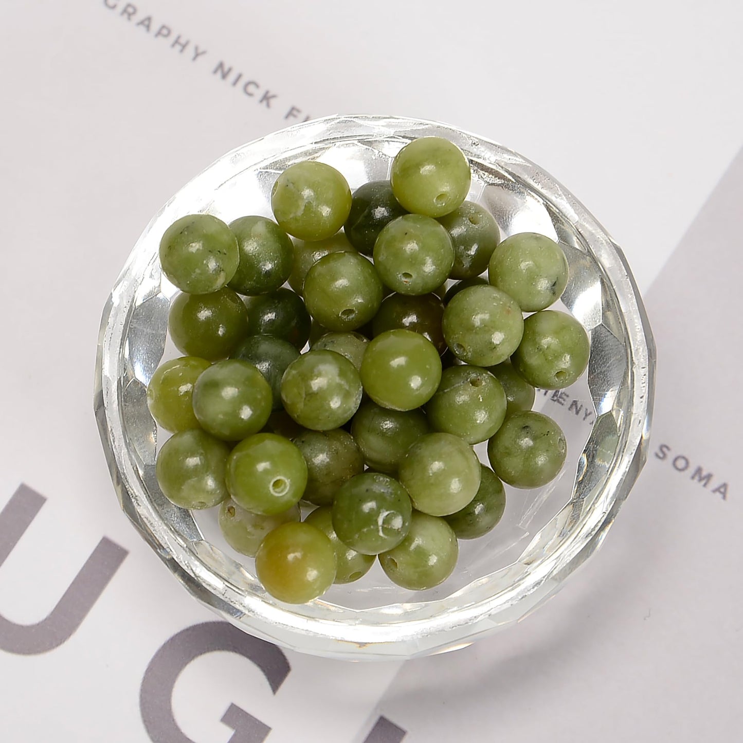 48Pcs 8mm Green Jade Natural Round Loose Real Stone Beads Gemstone Genuine for DIY Hand Made Craft Jewelry Bracelet Earring Necklace String Making Energy Healing Power