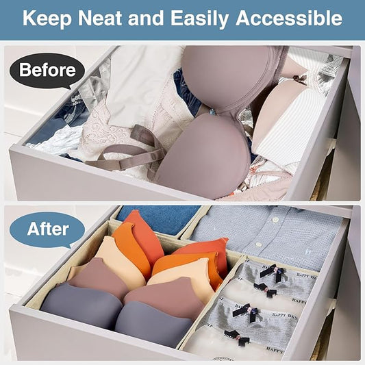 Criusia Drawer Organizer Clothes, 24 Pack Underwear Drawer Organizers, Foldable Closet Organizers and Storage Dresser Drawer Dividers Clothing Organizer for Clothes, Socks, Scarves, Bra, Ties (Beige)