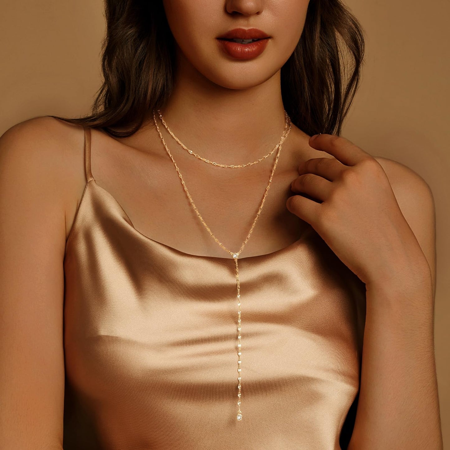 Luxval Gold Necklace for Women Trendy 14k Gold Plated Long Necklaces for Women Lariat CZ Y Necklace Dainty Layered Necklaces Shinny Drop Y-Shaped Chain Jewelry Gift Wedding